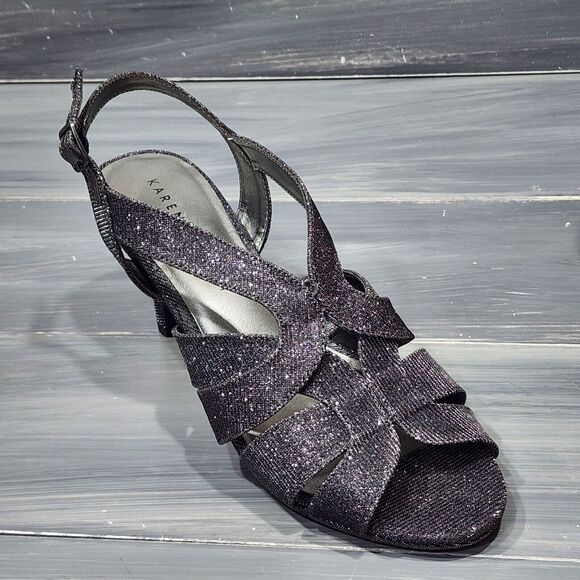 Karen Scott Belindah Sandals Size 7 M Metallic Pewter Open Toe Slingback Heels - Picture 5 of 13